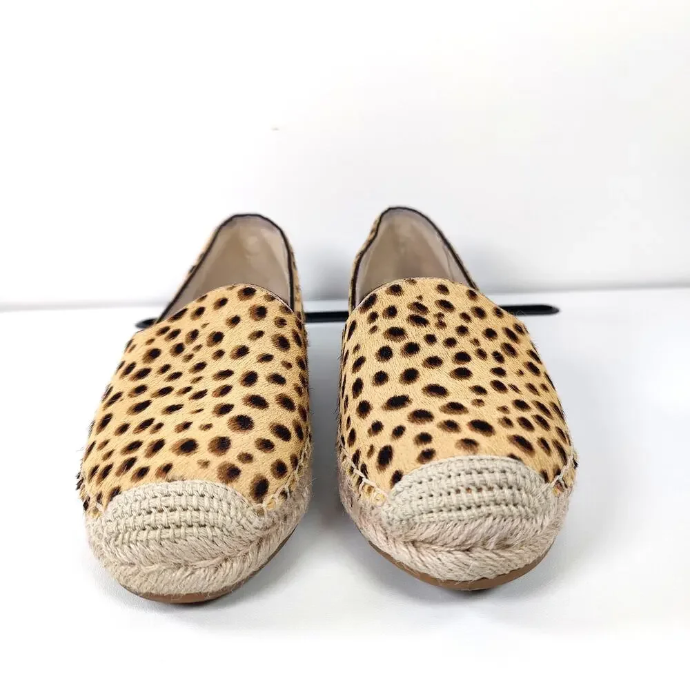 Sam Edelman Kesia Calf Hair Leopard Espadrille Flats Tan Brown Women's 6.5
